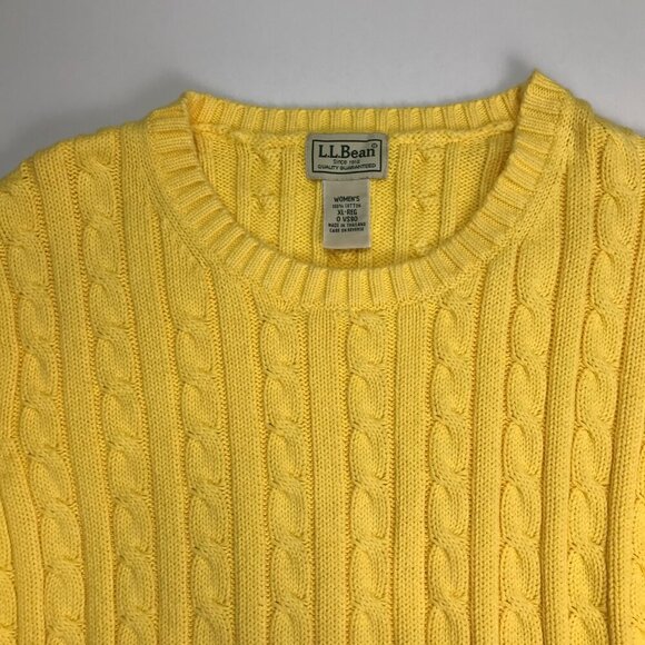 L.L. Bean Sweaters - L.L. BEAN Cotton YELLOW XL Cable Knit Crew Neck Sweater